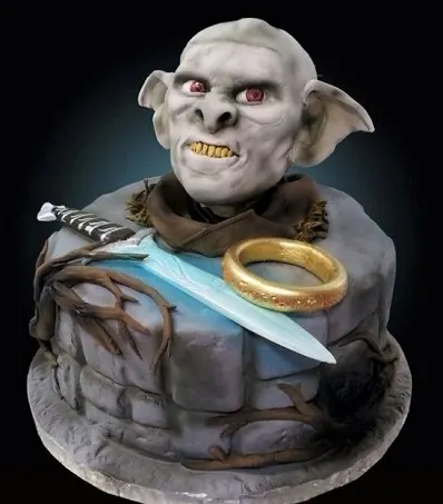 The Hobbit, orc head, the ring, and sting cake