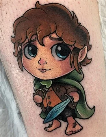 Cartoon and anime style Frodo tattoo