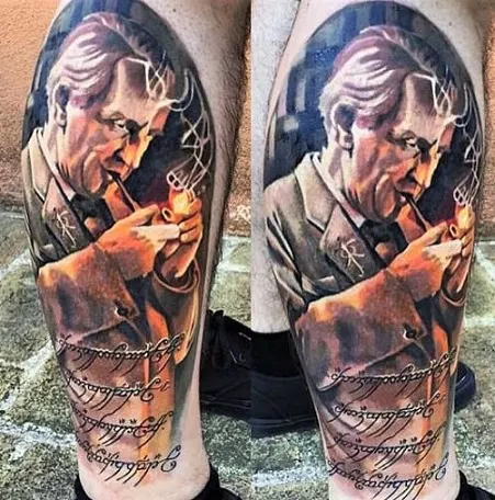 Realistic colored tattoo of JRR Tolkien