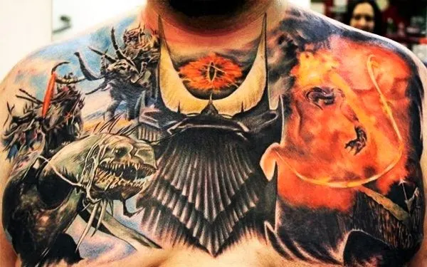 Incredible Lord of the Rings full chest tattoo