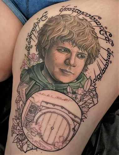 Colored Samwise Gamgee arm tattoo