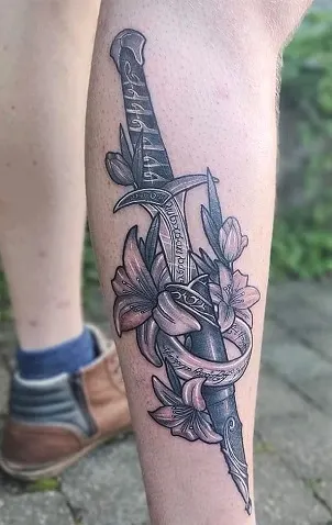 Sting Frodo sword and flower tattoo