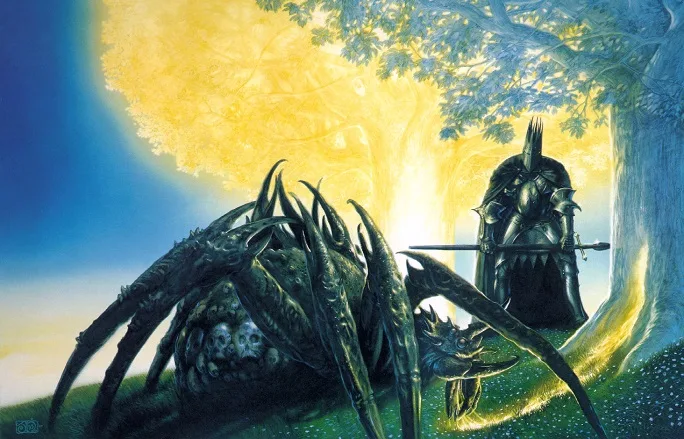 Melkor (Morgoth) and Ungoliant destroying The Two Trees of Valinor