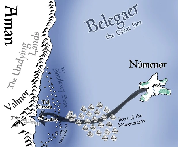 The Route the men on Númenór took to invade Valinor