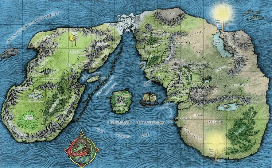 A map of The Undying Lands (Valinor) and Middle Earth