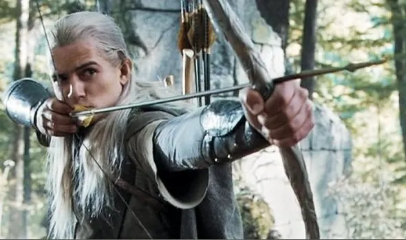 Legolas holding a Bow of Galadhrim in The Lord of the Rings movie