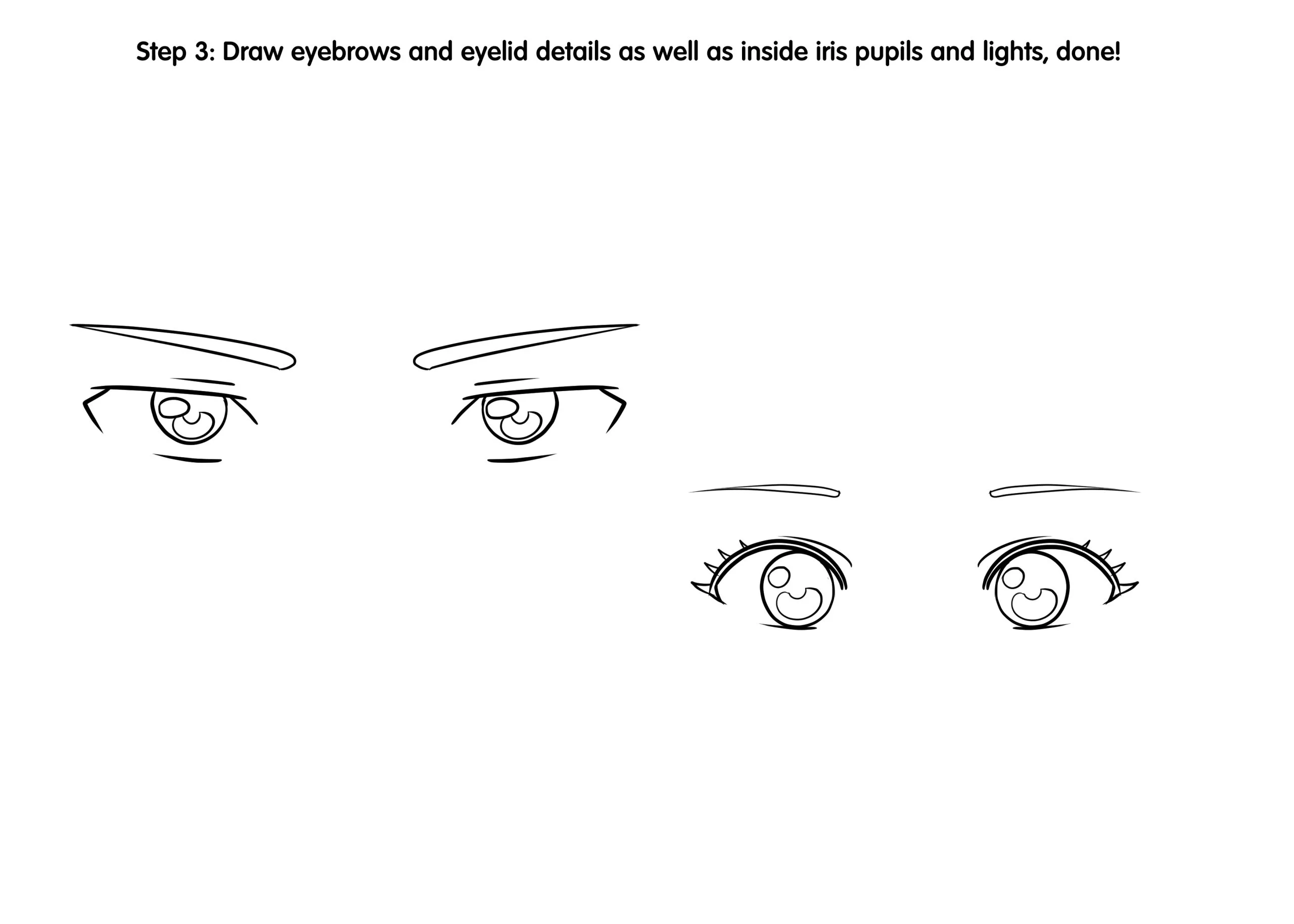 Different Types of Eyes with Cartoon Eyebrows