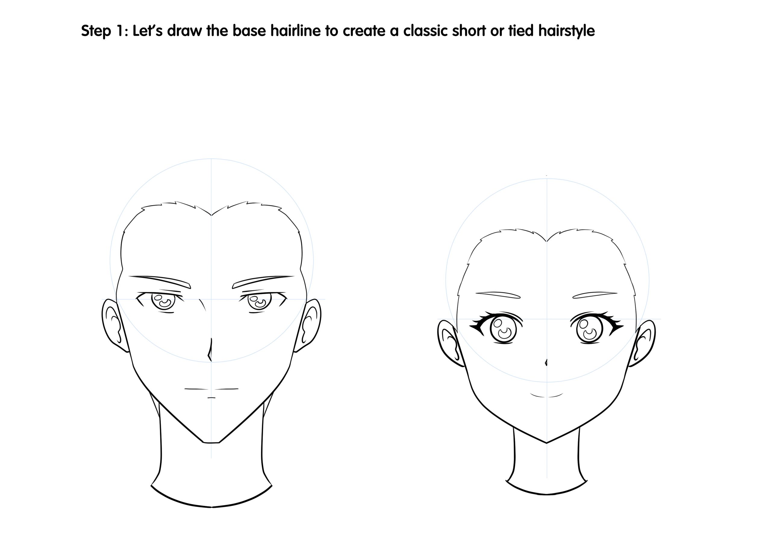 How to Draw Male and Female Anime Hair Step 1