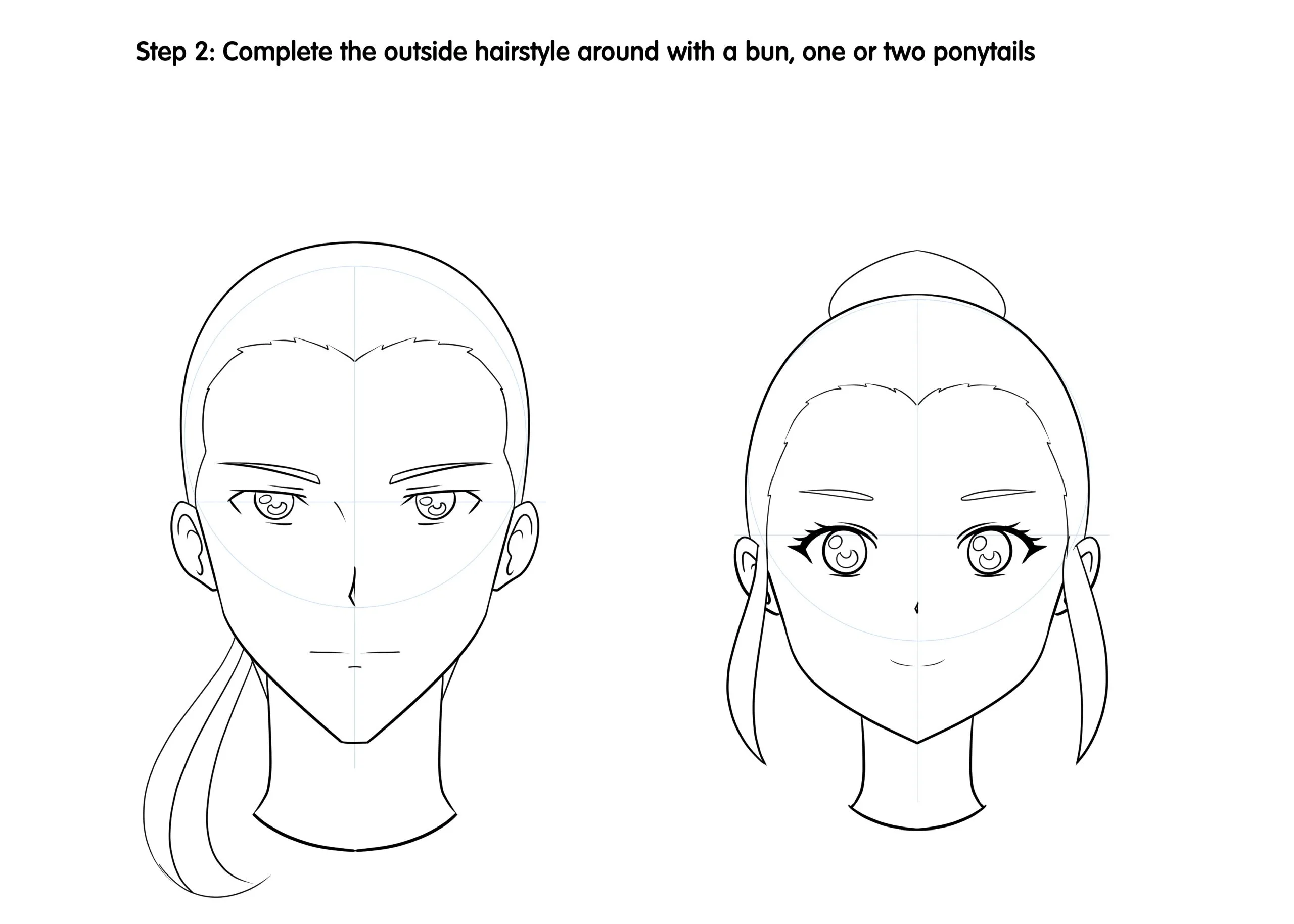 how to draw anime hair in a bun