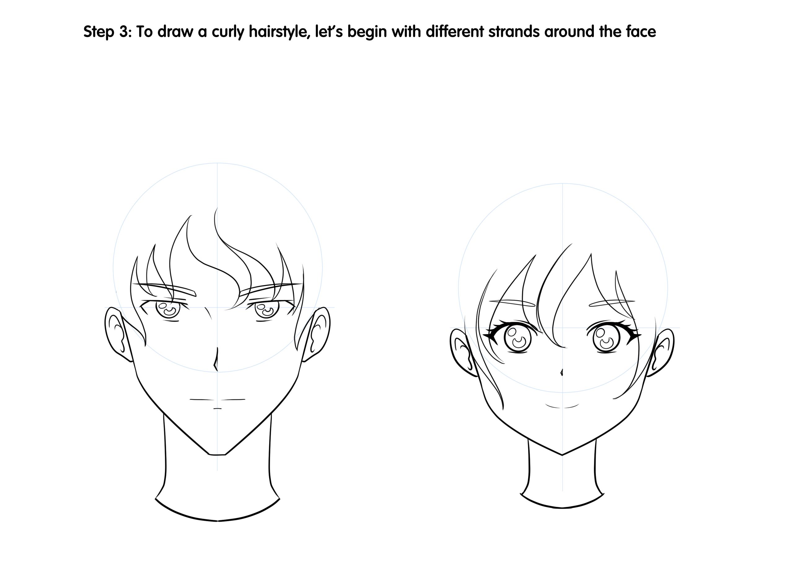 How to Draw Male and Female Anime Hair Step 3