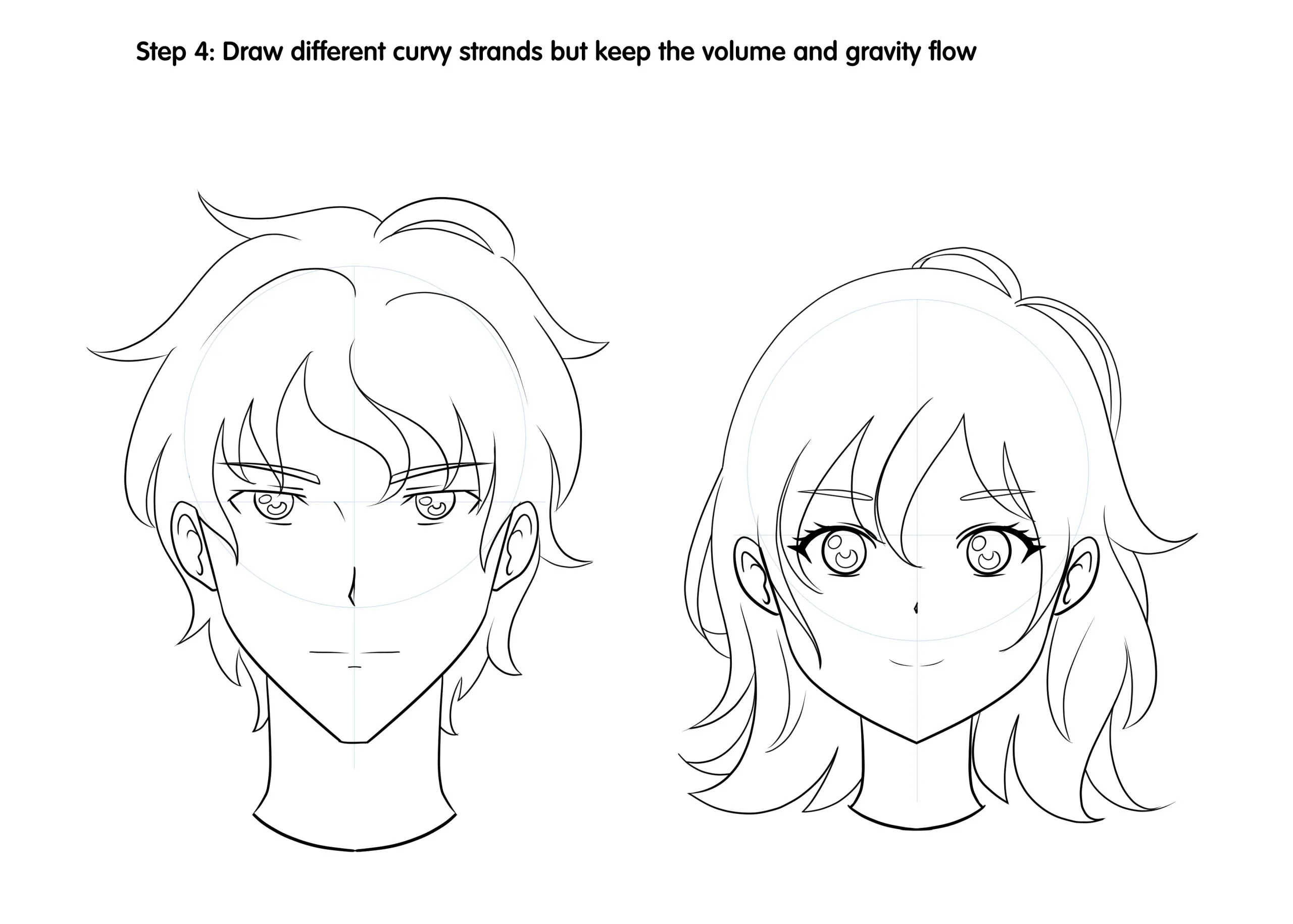 How to Draw Male and Female Anime Hair Step 4