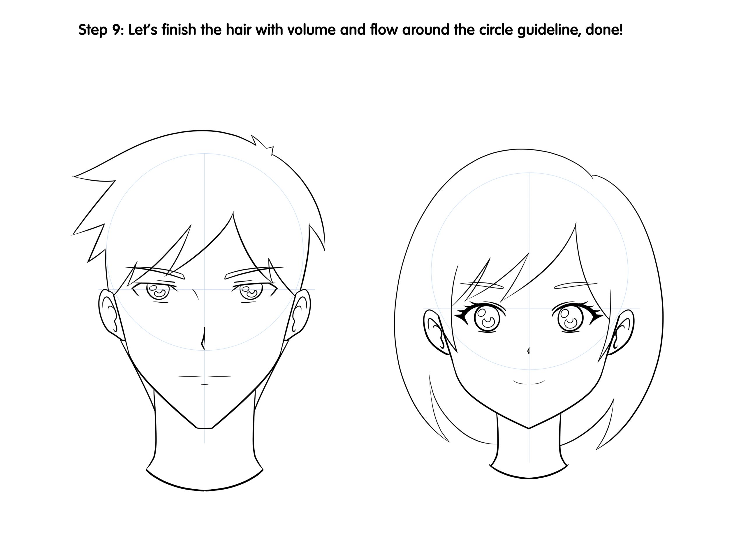 How to Draw Male and Female Anime Head Step 9
