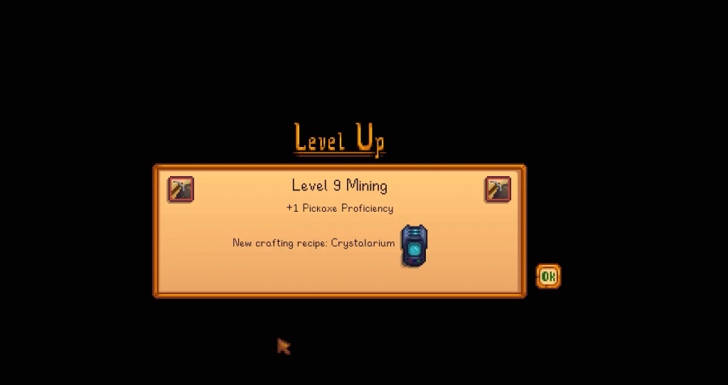 Crystalarium recipe at level 9 Mining