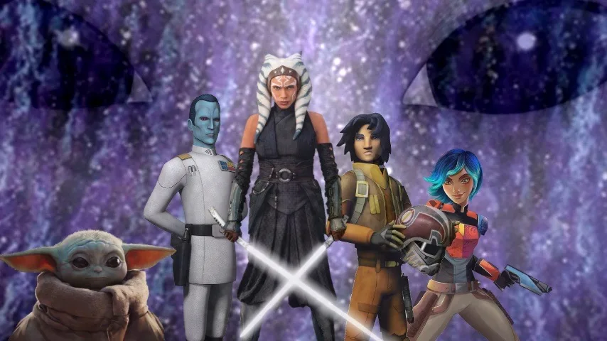 Grogu with Ezra and Thrawn in the unknown regions.