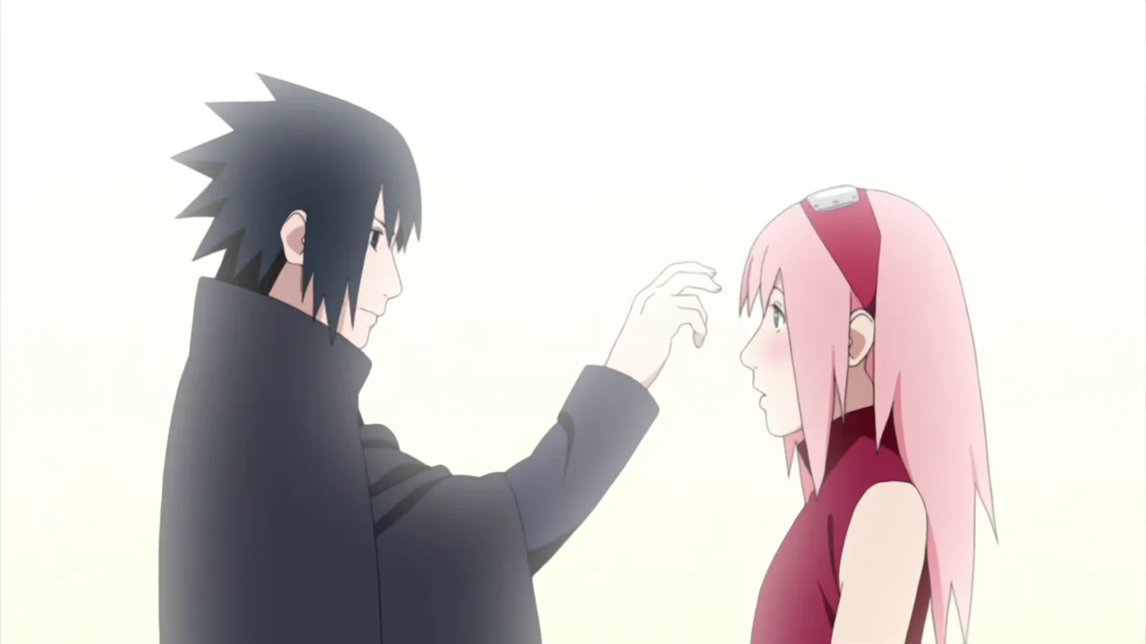 Sasuke saying goodbye to Sakura before leaving Konoha
