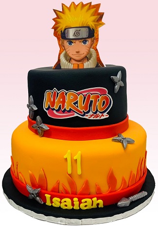 Beautiful Naruto cake with throwing stars icing