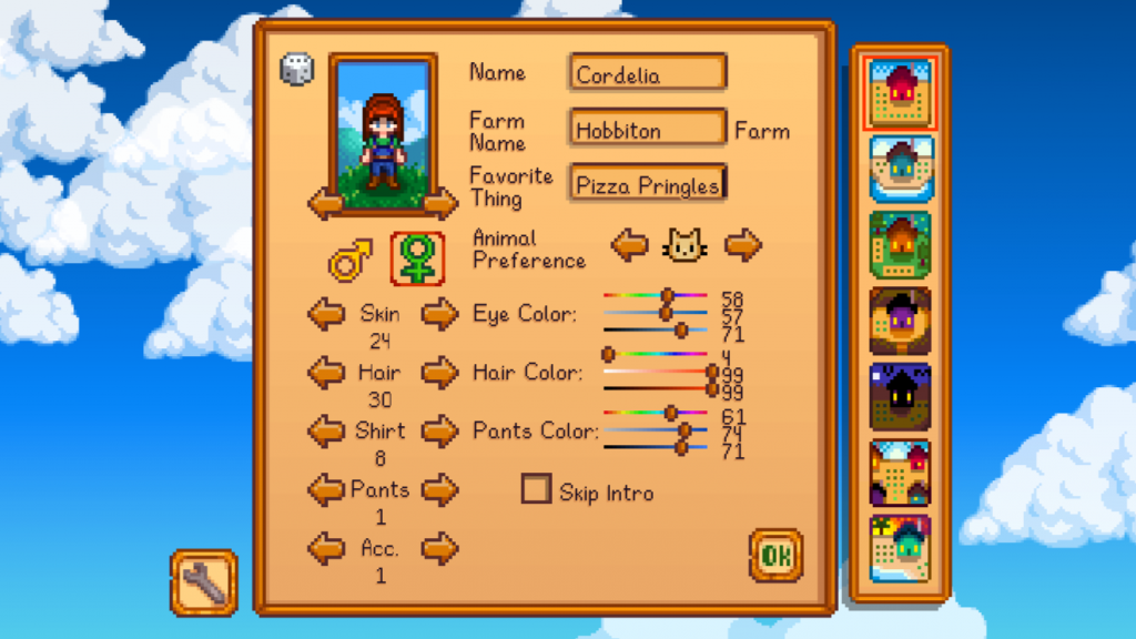 Stardew Valley Character Creation Menu, favorite thing as Pizza Pringles