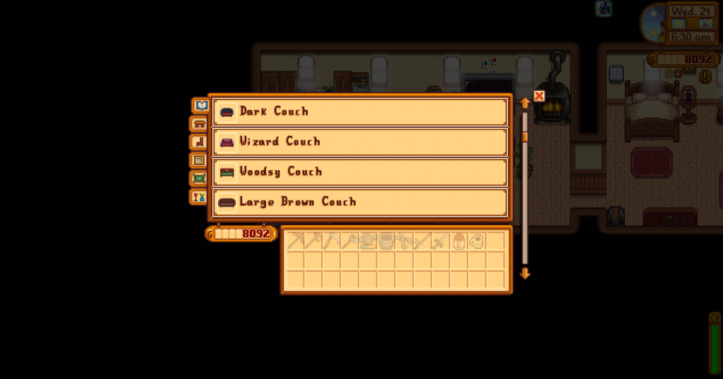 Looking through the Furniture Catalogue in Stardew Valley