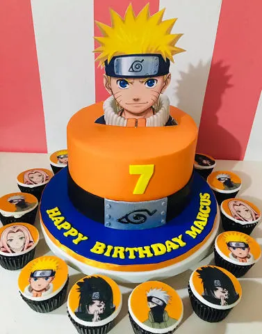 Naruto cake with cupcakes