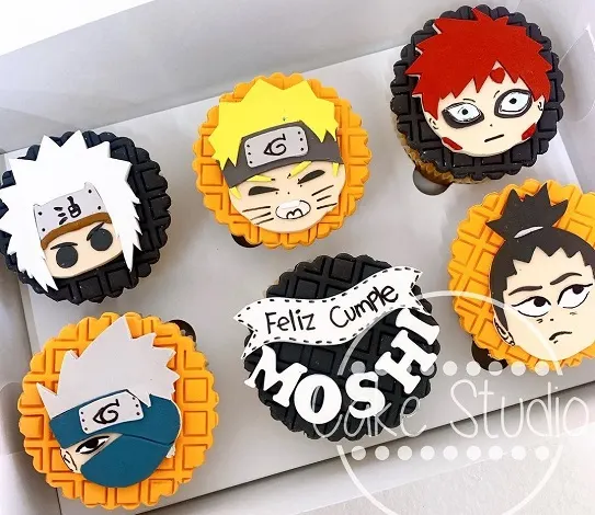Six different Naruto cupcake designs