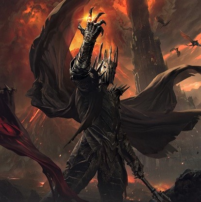 Painting of Sauron with the One Ring on his finger in Mordor