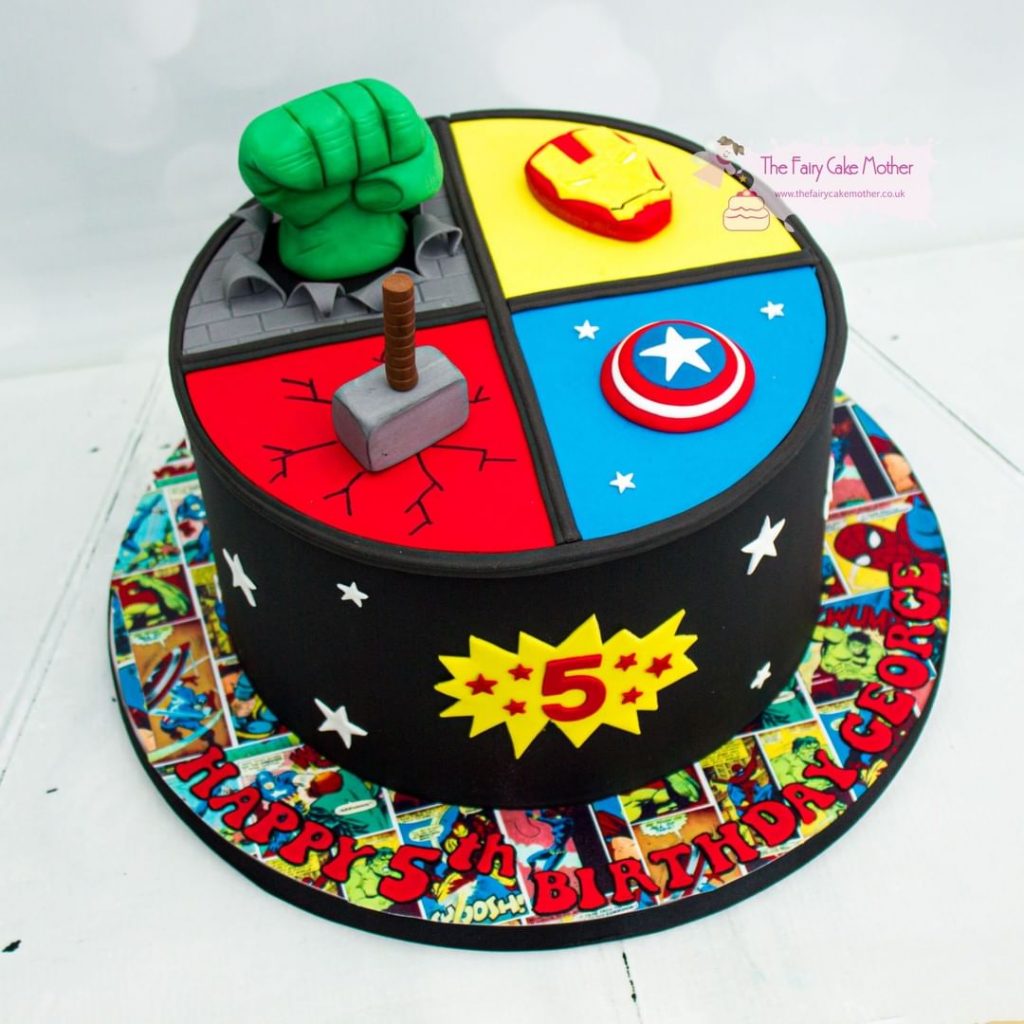 Avengers Tiered Cake With Thor Hammer