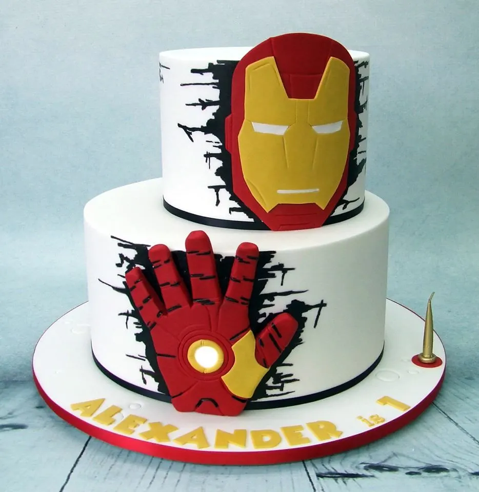 Iron Man Helmet and Hand emerging cake