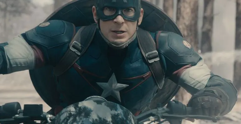 Captain America rides his motorbike into battle alongside the Avengers (Avengers: Age of Ultron)