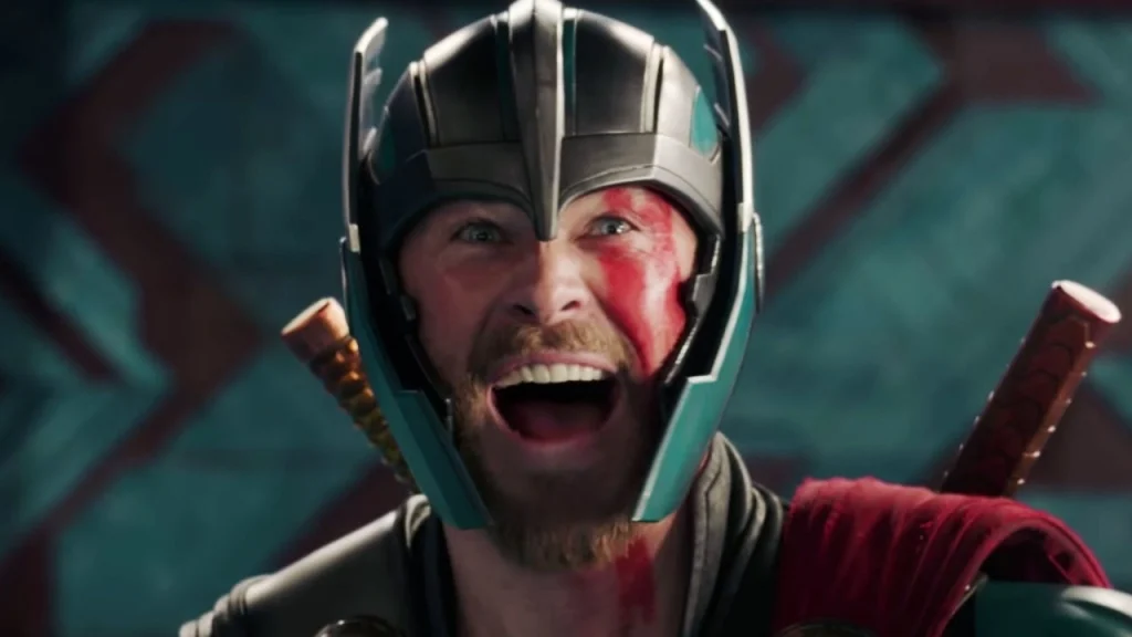 Thor is joyful on Sakaar when he realizes who his battle oponent is (Thor: Ragnarok)