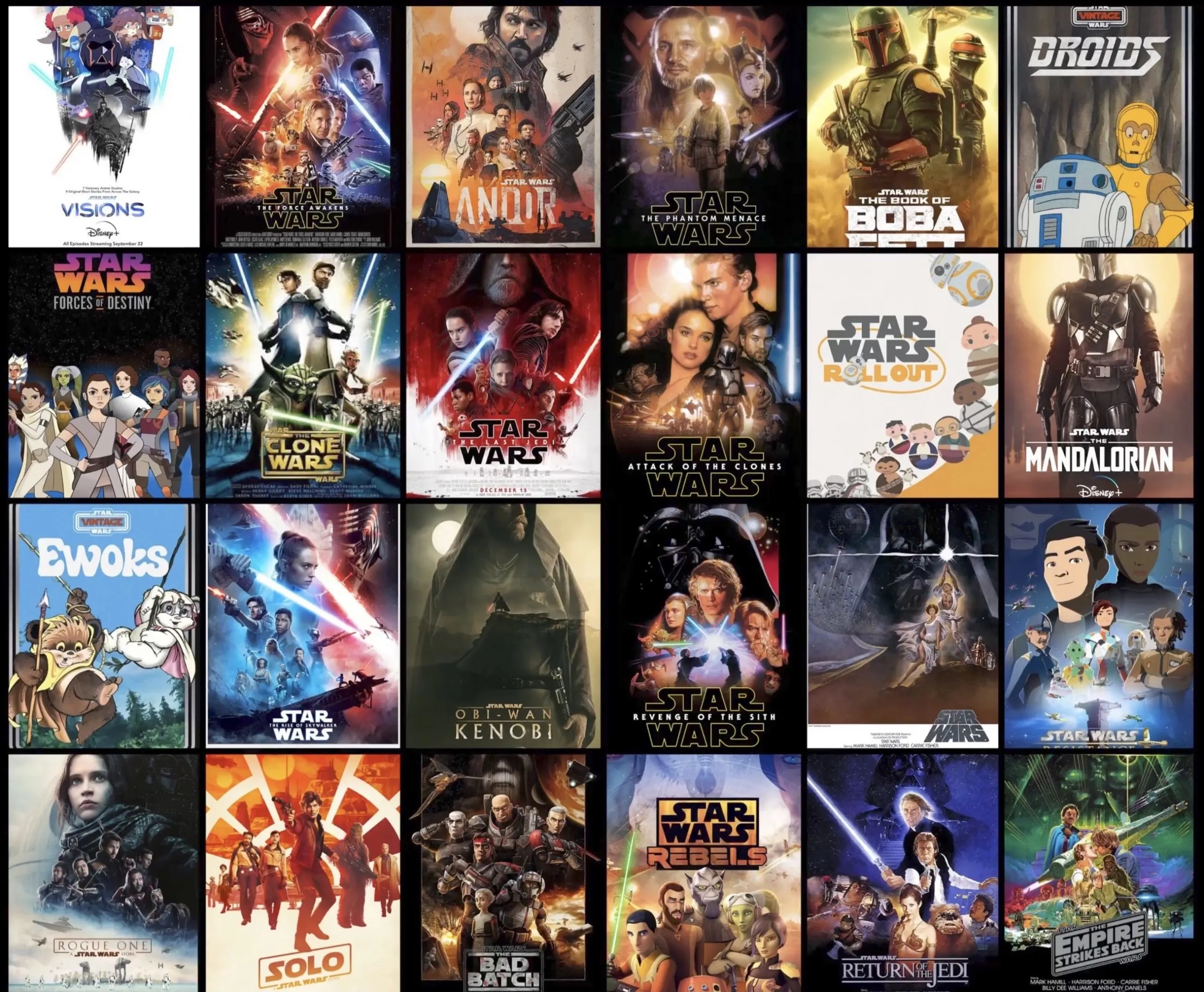 posters for Star Wars shows and films