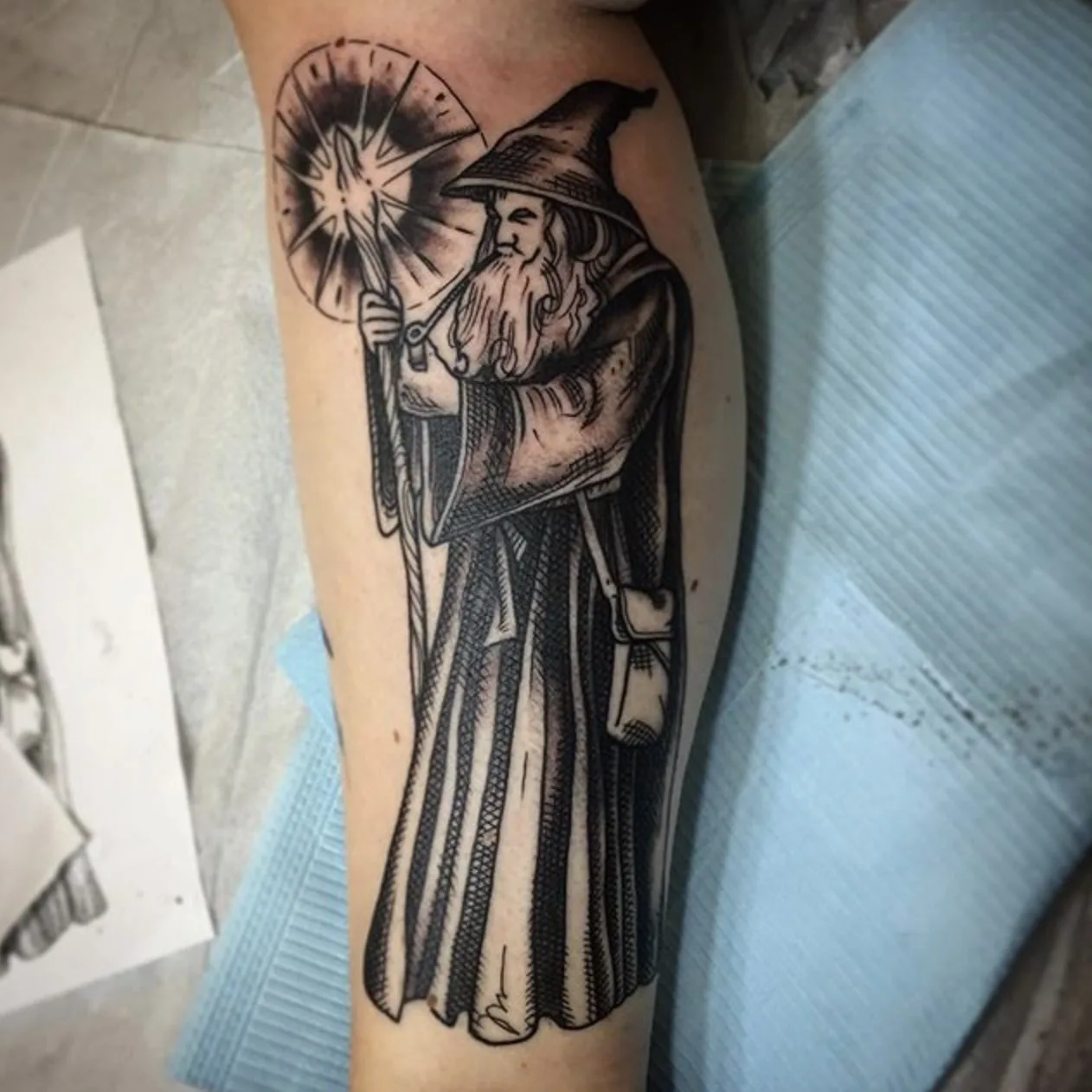 Gandalf leg tattoo