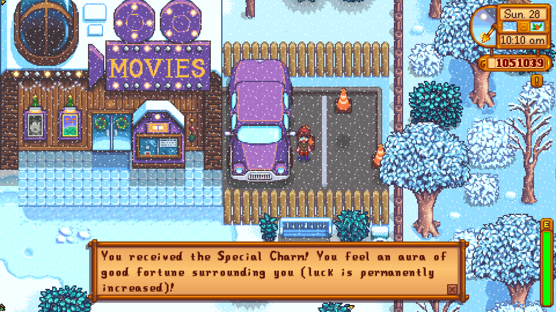 Screenshot of Stardew Valley. A truck driver asks the player for a rabbit foot.