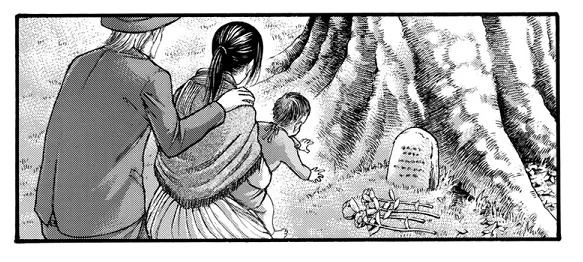 Aot chapter 139 - Mikasa visiting Erens grave with her husband and child