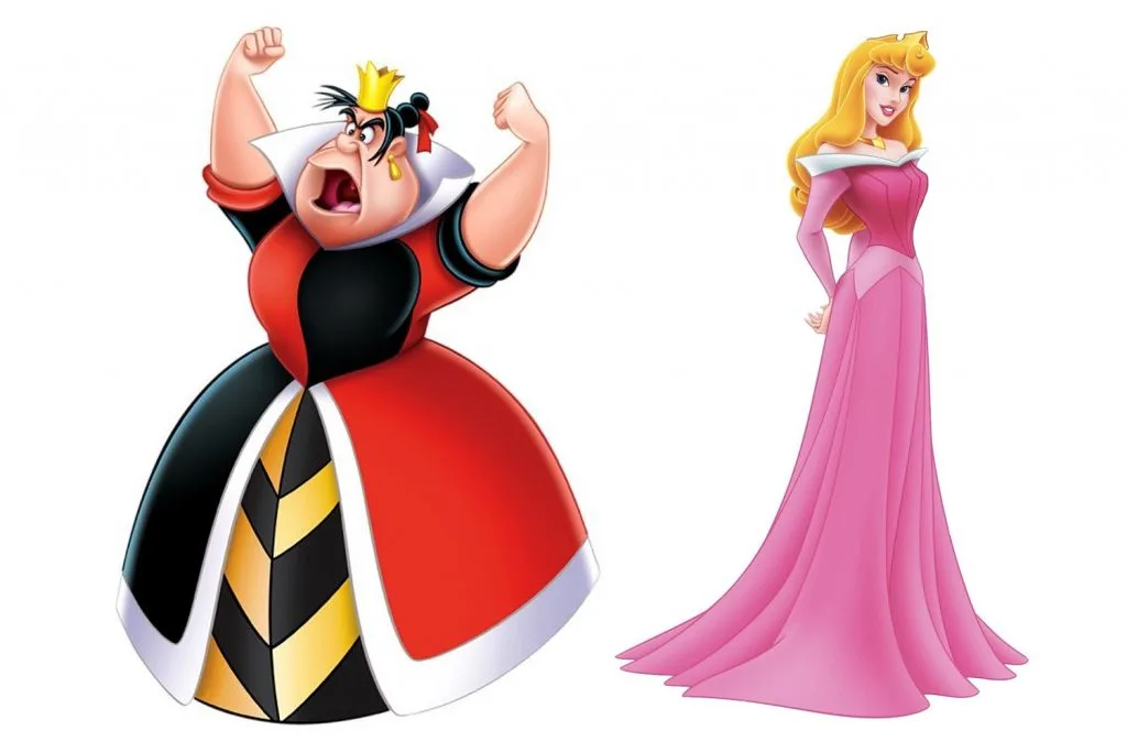 The Queen of Hearts and Aurora Disney characters