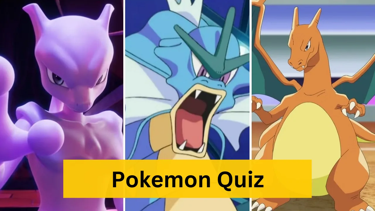 Pokemon Quiz featuredin generation 1 Pokemon Mewto, Garados, and Charizard