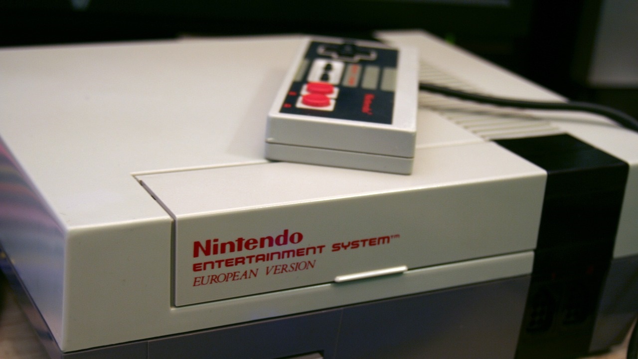 Close up of a retro gaming Nintendo console