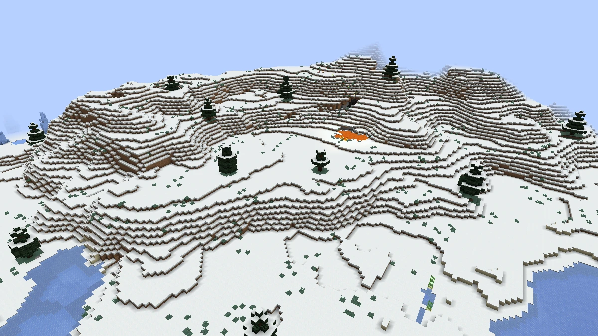 Snowy Plains With A Pool of Lava