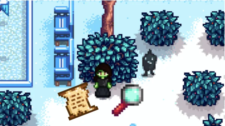 Character with Shadowy figure, secret note and magnifying glass Stardew Valley