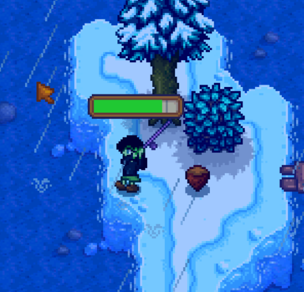 Character in Stardew Valley fishing for Sturgeon