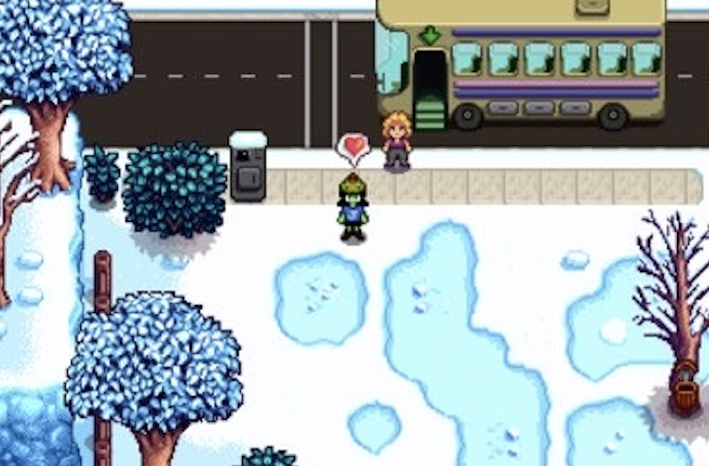 Getting on the repaired bus to Calico Desert in Stardew Valley