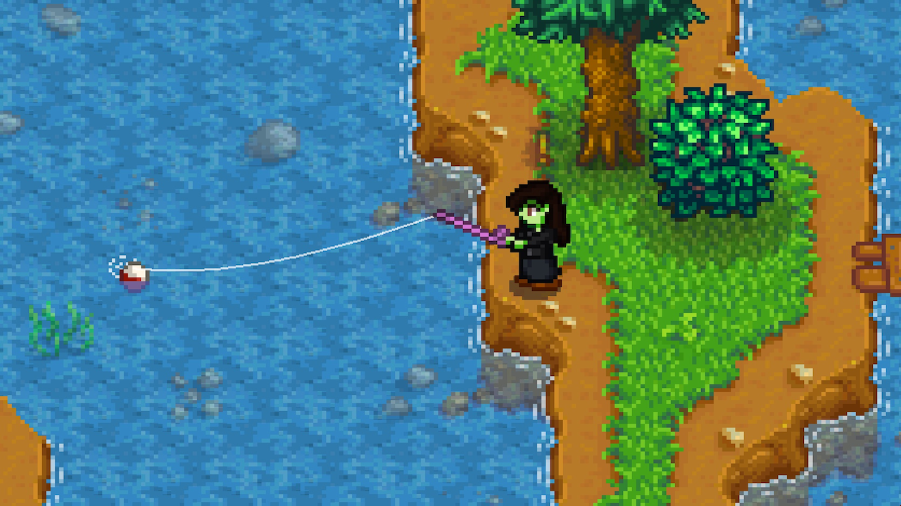 Stardew Valley Character Fishing at Mountain Lake