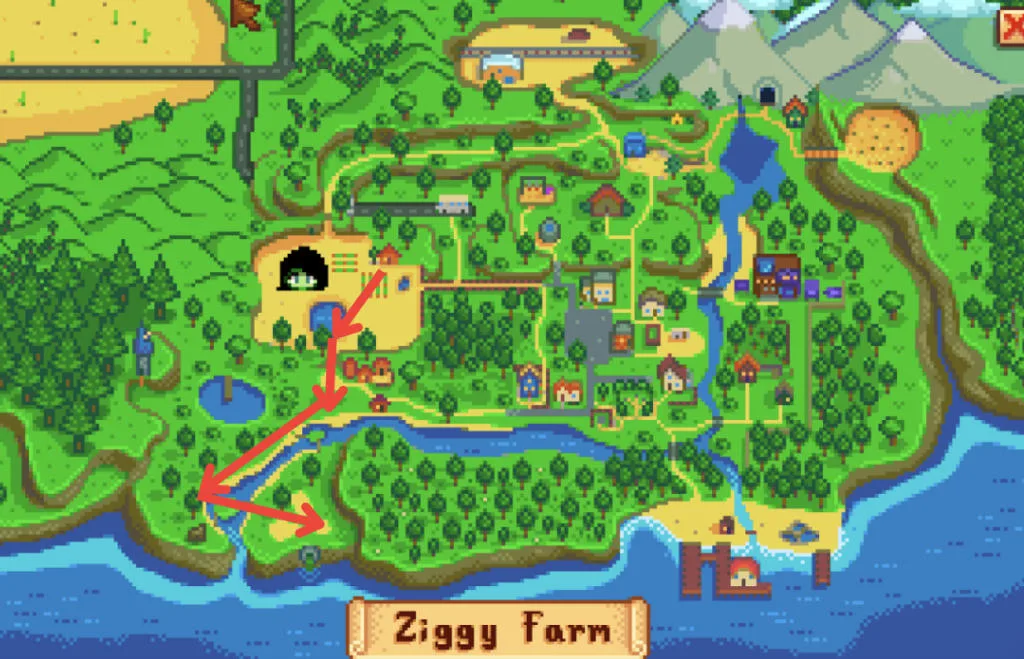 Map with Directions to Robin's Lost Axe in Stardew Valley