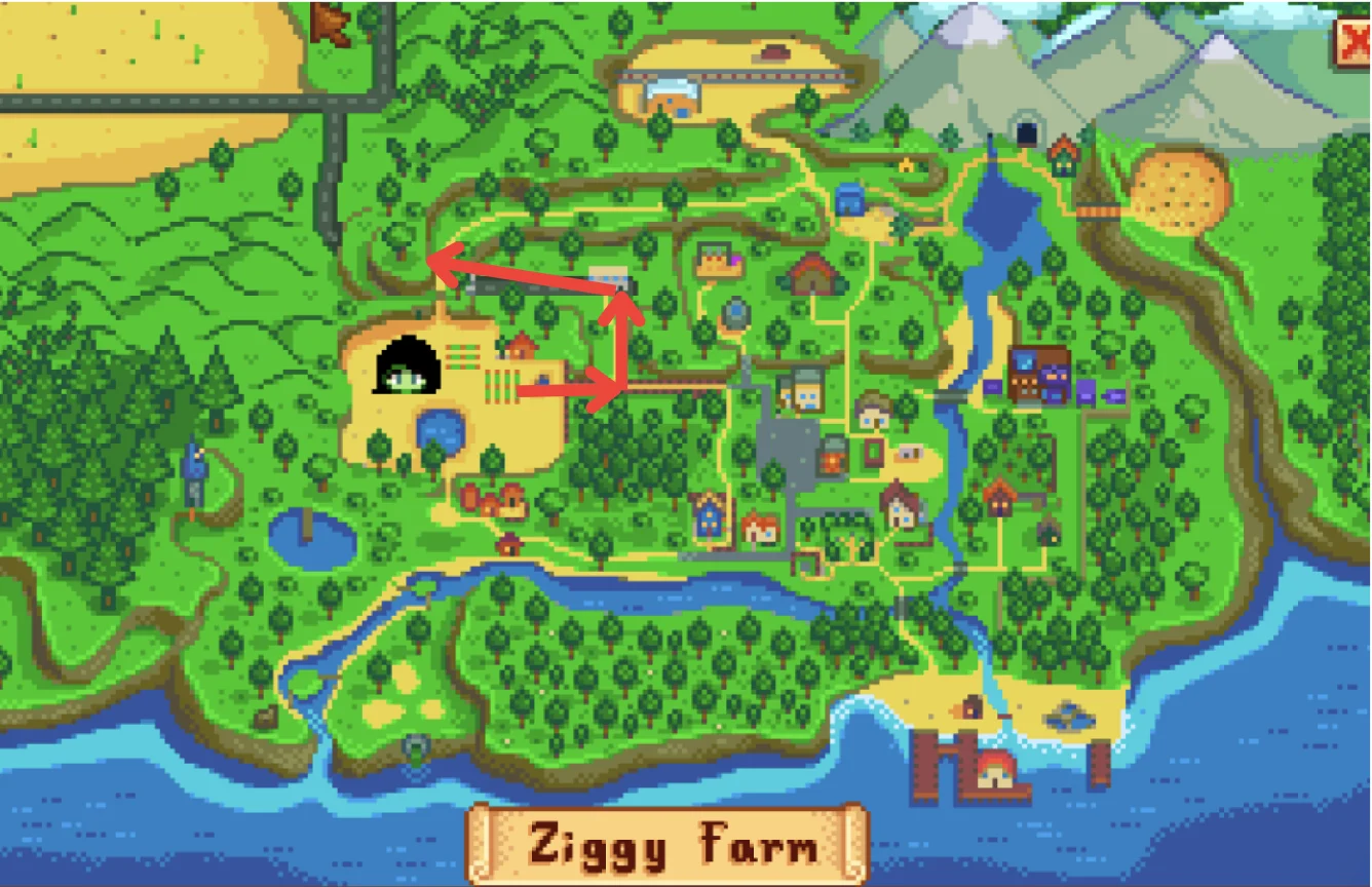 Map of Directions to Linus' Blackberry Basket Stardew Valley
