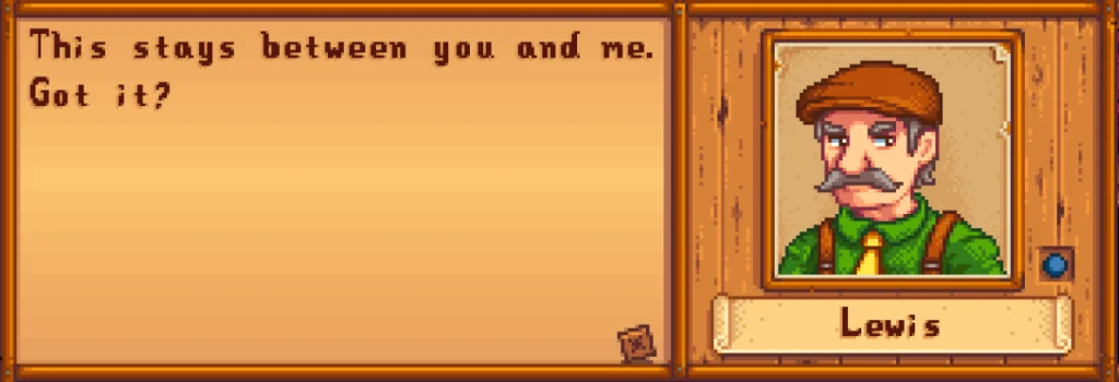 Lewis' Reaction to returning his shorts in Stardew Valley
