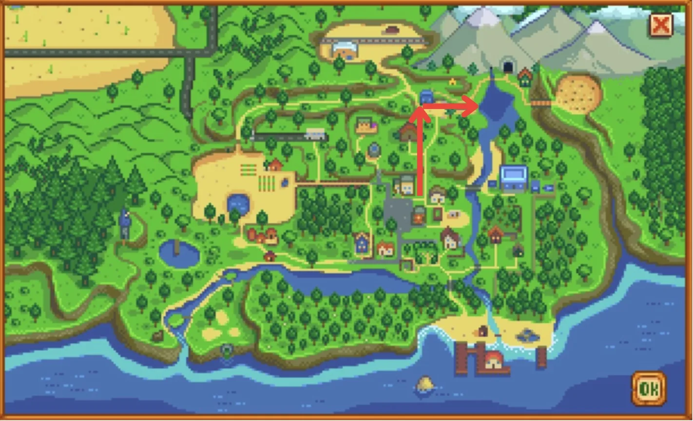 Mountain Lake Location From the Town in Stardew Valley: Map with Directions