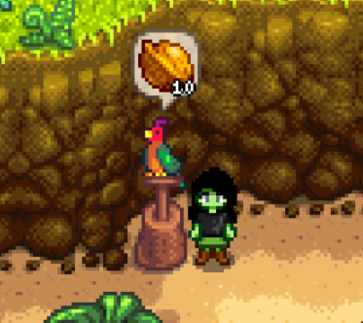 Parrot demanding Walnuts to access the Western Path on Ginger Island Stardew Valley