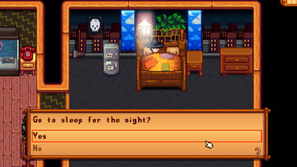 Step 2 for Stardew Valley Saving: Get into Bed