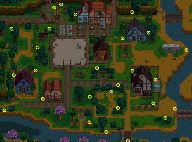 All Egg Locations Map in the Stardew Valley Easter Egg Hunt