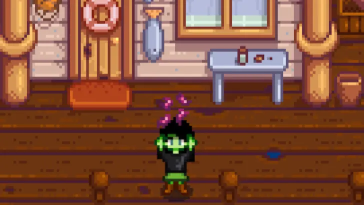 Character holding bait Stardew Valley