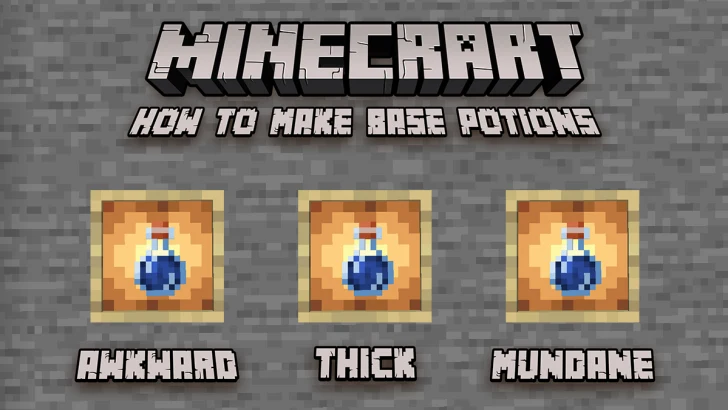 Base Potions showcased on Glowing Item Frames placed on a Cobblestone wall